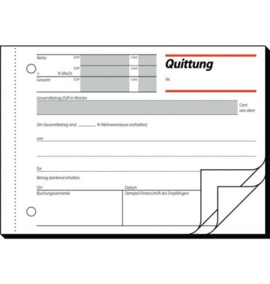 Quittungsblock QU635 mit MwSt. Nachweis A6 quer 3x50 Blatt Quittungsblock QU635 mit MwSt. Nachweis A6 quer 3x50 Blatt