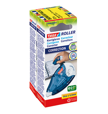 Korrekturroller 59605-00000-00 ecoLogo, blau/transparent, 4,2mm x 14m, nachf&uuml;llbar, in Karton