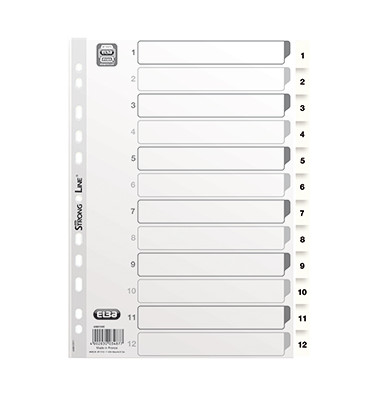 Kunststoffregister 400013903, 1 bis 12, A4, 150&micro;m, wei&szlig;e Taben, 12-teilig