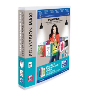 Präsentationsringbuch Polyvision Maxi 100201774, A4+ 4 Ringe 25mm Ring-Ø Polypropylen, 3 Außentaschen, transparent