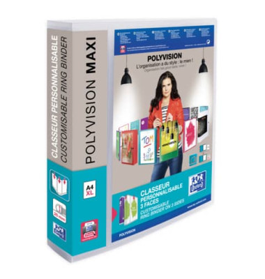 Präsentationsringbuch Polyvision Maxi 100201797, A4+ 4 Ringe 40mm Ring-Ø Polypropylen, 3 Außentaschen, transparent