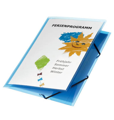Eckspannmappe Polyvision 100201152, A4 blau-transparent Polypropylen, mit 3 Einschlagklappen