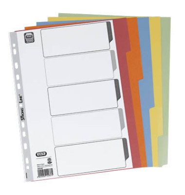 Kartonregister 400034589, 5-teilig blanko, A4, 230 g/m², farbige Taben, 5-teilig