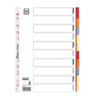 Kartonregister 400034720, 10-teilig blanko, A4, 230 g/m&sup2;, farbige Taben, 10-teilig