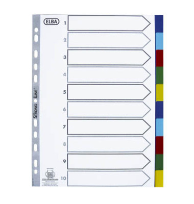 Kunststoffregister 400013939, 10-teilig blanko, A4, 120&micro;m, farbige Taben, 10-teilig