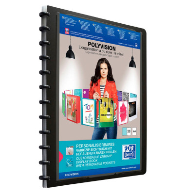 Präsentationsringbuch vario-zipp 100421115, A4 12 Ringe 19mm Ring-Ø Polypropylen, 1 Außentasche, schwarz