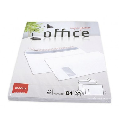 Briefumschlag Elco Office 74481.12 C4 mit Fenster haftklebend 100g mit Fenster links 55 x 90 mm weiß