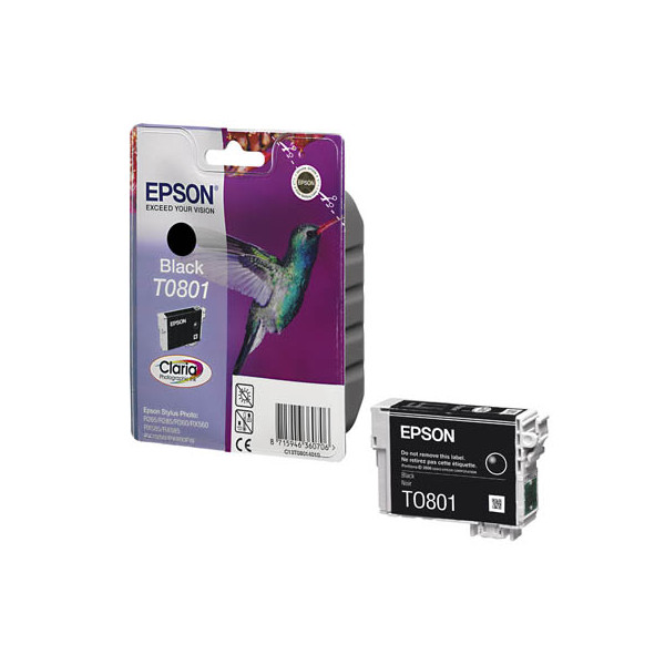 Epson Original T0801 Tinte Kolibri (Stylus Photo R265 R360 R285 RX585 RX685 PX700W P50 PX650 PX810FW PX710W PX820FWD PX720WD PX660 PX830FWD PX730WD RX560) schwarz