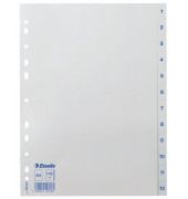 Kunststoffregister 100153, 1 bis 12, A4, 120µm, weiße Taben, 12-teilig