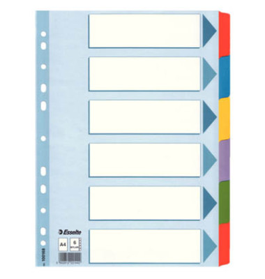 Kartonregister 100168, 6-teilig blanko, A4, 160 g/m², farbige Taben, 6-teilig