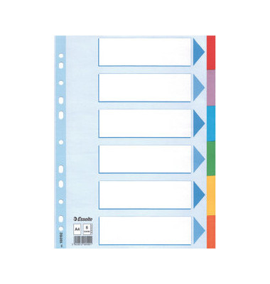 Kartonregister 100192, 6-teilig blanko, A4, 160 g/m², farbige Taben, 6-teilig