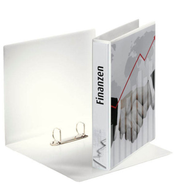 Präsentationsringbuch 49709, A4 2 Ringe 30mm Ring-Ø Karton, PP-kaschiert, 2 Außentaschen, weiß