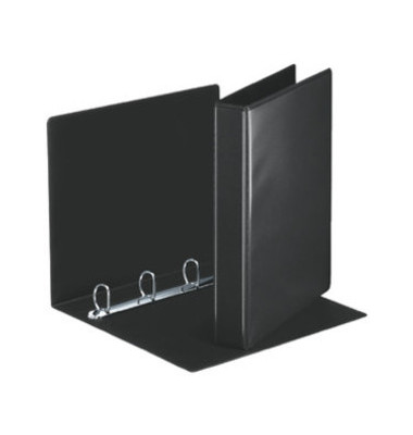 Präsentationsringbuch Panorama 49717, A4 4 Ringe 30mm Ring-Ø Karton, Kunststoff-kaschiert, 2 Außentaschen, schwarz