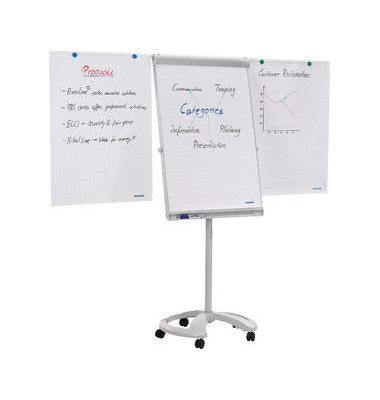 Flipchart PRO Deluxe Mobil, FC81, 67x95cm, hellgrau, mit Rollen, mit 2 Seitenarmen