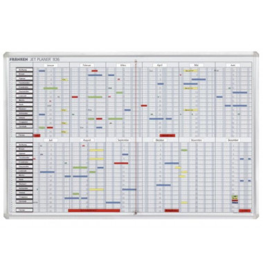 Jahresplantafel bis 32 Objekte wei&szlig; 90x60cm mit Zubeh&ouml;r