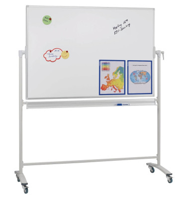 Whiteboard Mobil 120 x 90cm emailliert Aluminiumrahmen drehbar beidseitig