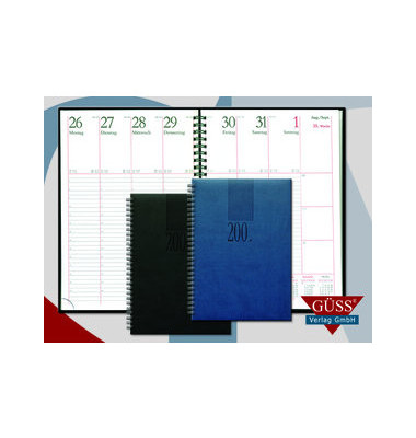 Buchkalender 58890, Euro Timer, schwarz, 1 Woche / 2 Seiten, 21x29,7cm (A5 ca.), 2024