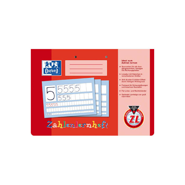 4006144923027 - Zahlenlernheft 100050304 Lineatur ZL   kariert A4 quer  90g rot 16 Blatt   32 Seiten 4006144923027 Oxford