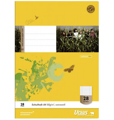 Schulheft 040432028 Style, Lineatur 28 / kariert mit Rand innen/au&szlig;en / keine, A4, 80g, gelb, 32 Blatt / 64 Seiten