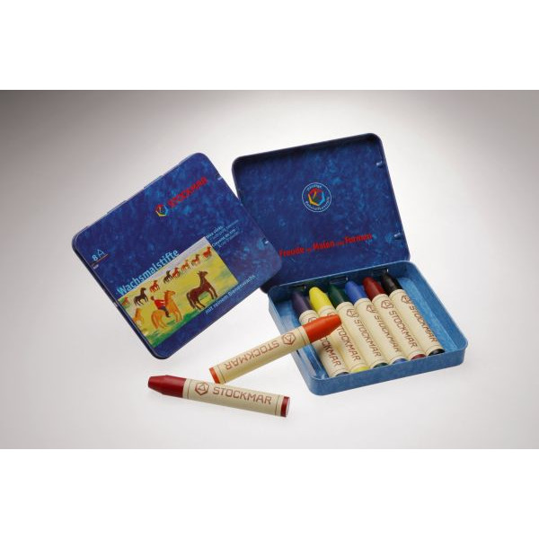 STOCKMAR Wachsmalstifte, 31000, karminrot/orange/zitronengelb/grün/blau/blauviolett/rotbraun/schwarz, rund, 1,2x8,3cm (ØxL) 4019365310002 8 Stück