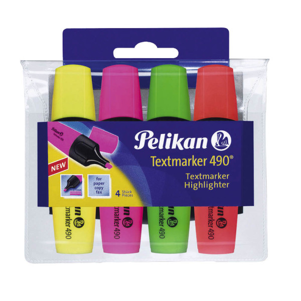 5 Stück Pelikan Textmarker-Set 490, 814058, Etui, 4-farbig sortiert, 2-5mm Keilspitze 4012700814050 Pelikan 4 Stück
