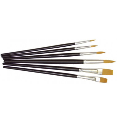 Pinselset Synthetik, 3102423, Gr&ouml;&szlig;en sortiert, 2x flache & 4x runde Spitze