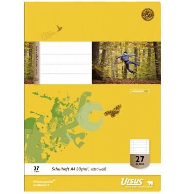 Schulheft 040432027 Style, Lineatur 27 / liniert mit Rand innen/au&szlig;en / keine, A4, 80g, gelb, 32 Blatt / 64 Seiten