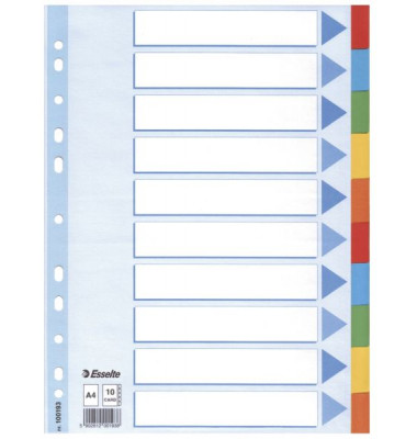 Kartonregister 100193, 10-teilig blanko, A4, 160 g/m², farbige Taben, 10-teilig