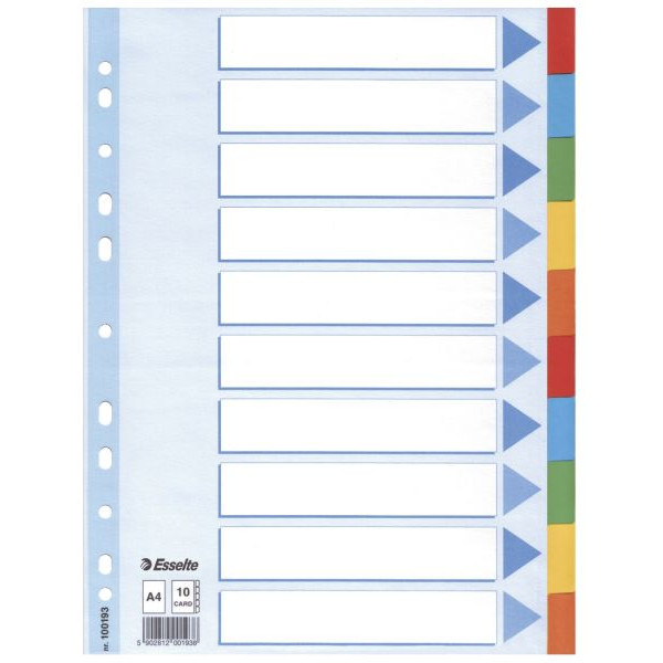 Esselte Kartonregister 100193, 10-teilig blanko, A4, 160 g/m², farbige Taben, 10-teilig 5902812001938 Esselte