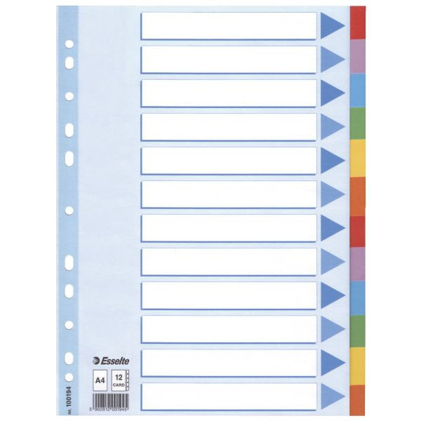 Esselte Kartonregister 100194, 12-teilig blanko, A4, 160 g/m², farbige Taben, 12-teilig 5902812001945 Esselte
