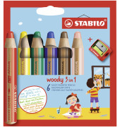 Buntstifte-Set Woody 3 in 1 8806-2, 6-farbig sortiert, rund, Etui