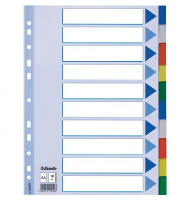 Kunststoffregister 15261 blanko A4 0,12mm farbige Taben 10-teilig