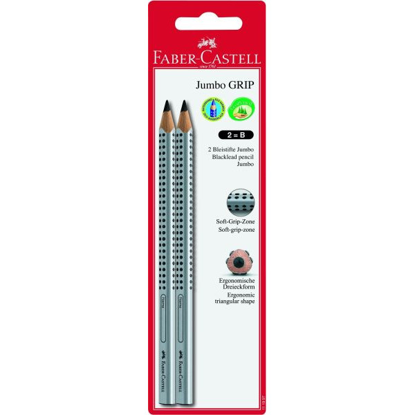 10 Stück Faber-Castell Bleistift-Set Jumbo GRIP, 111997, Härte B, 4,5mm, silbergrau 4005401119975 Faber-Castell 2 Stück
