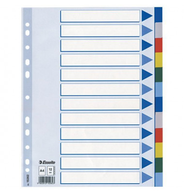 Kunststoffregister 15262 blanko A4 0,12mm farbige Taben 12-teilig Kunststoffregister 15262 blanko A4 0,12mm farbige Taben 12-teilig