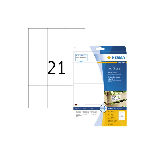 4008705109062 - HERMA Etiketten A4 70x423 mm weiß extrem stark haftend Papier matt 525 St - Weiß - Selbstklebendes Druckeretikett - A4 - Papier - Laser Inkjet - Dauerhaft