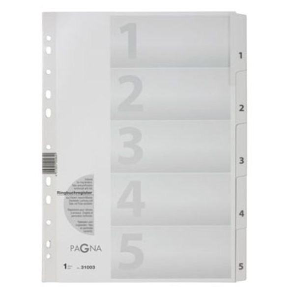 Pagna Kartonregister 31003-08, 1 bis 5, A4, 190 g/m², weiße Taben, 5-teilig 4013951004641 Pagna