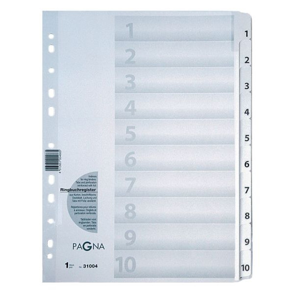 Pagna Kartonregister 31004-08, 10-teilig blanko, A4, 190 g/m², weiße Taben, 10-teilig 4013951004665 Pagna