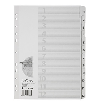 Kartonregister 31005-08, 1 bis 12, A4, 160 g/m², weiße Taben, 12-teilig