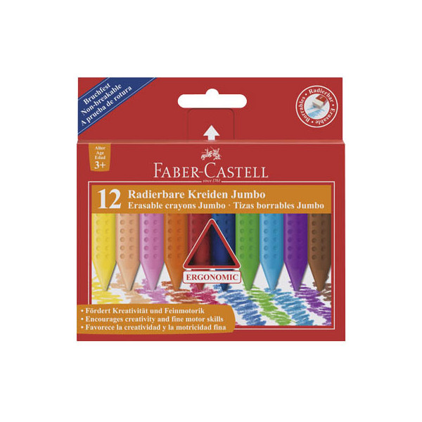Faber-Castell Wachsmalstifte Jumbo, 122540, farbig sortiert, Dreikantform, 1,0x11cm (ØxL) 4005401225409 Faber-Castell 12 Stück