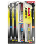 Druckbleistift-Set College Feinminenstift FLP 3 + 3 Set, AR23559, Härte HB, 0,3mm / 0,5mm / 0,7mm, schwarz, mit Radiergummi