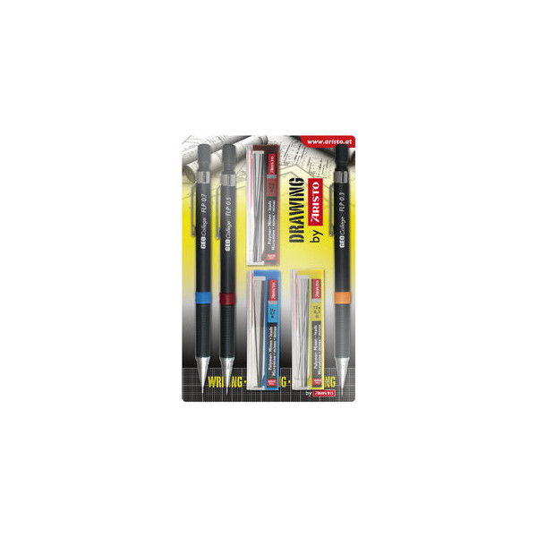 9003182235599 - Druckbleistift-Set College Feinminenstift FLP 3 + 3 Set AR23559 Härte HB 03mm   05mm   07mm schwarz mit Radiergummi 9003 3 Stück