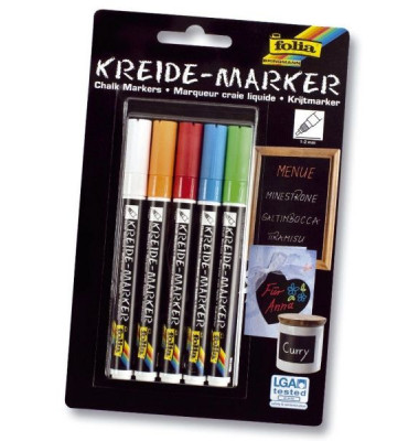 Kreidemarker 5er Etui farbig sortiert 1-2mm Rundspitze