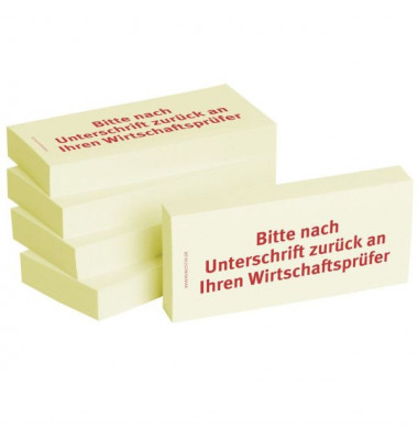 Haftmarker 1301010128, Business, 75x35mm, gelb, "Bitte nach Unterschrift zur&uuml;ck an Ihren Wirtschaftspr&uuml;fer", rechteckig