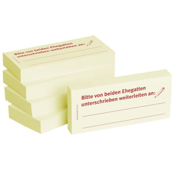 4260184863044 - Haftnotizen bedruckt 1301010104 Business Haftnotizen 1301010104 75x35mm (HxB) gelb Bitte von beiden Ehegatten unterschriebe 500 Blatt