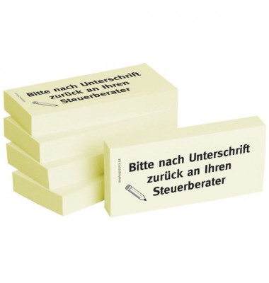 Haftnotizen bedruckt 1301010112, Business Haftnotizen 1301010112, 75x35mm (HxB), gelb, "Bitte nach Unterschrift zurück an Ihren 
