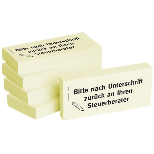 BIZSTIX Haftmarker 1301010112, Business Haftnotizen 1301010112, 75x35mm, gelb, Bitte nach Unterschrift zurück an Ihren Steuerberater,  500 Blatt