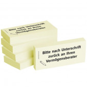 Haftmarker 1301010113, Business, 75x35mm, gelb, "Bitte nach Unterschrift zur&uuml;ck an Ihren Verm&ouml;gensberater", rechteckig