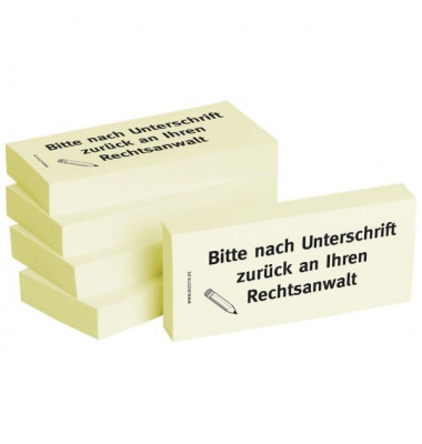Haftmarker 1301010146, Business, 75x35mm, gelb, "Bitte nach Unterschrift zur&uuml;ck an Ihren Rechtsanwalt", rechteckig