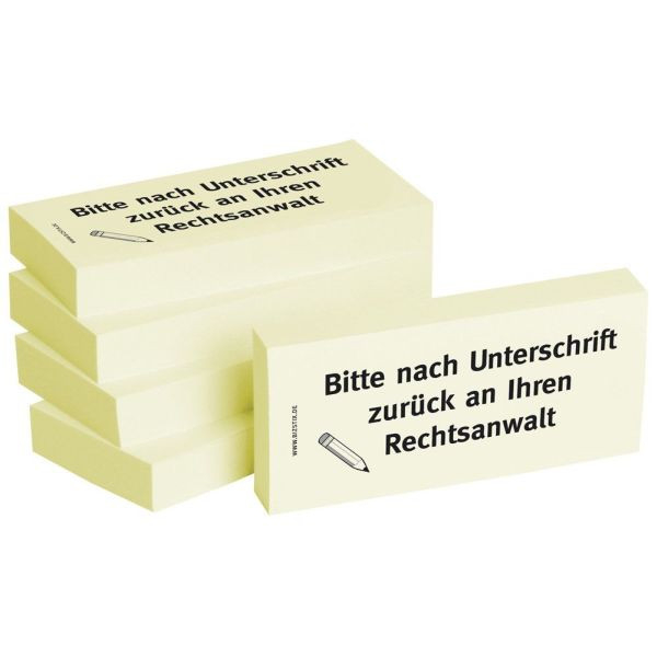 BIZSTIX Haftmarker 1301010146, Business Haftnotizen 1301010146, 75x35mm, gelb, Bitte nach Unterschrift zurück an Ihren Rechtsanwalt, r