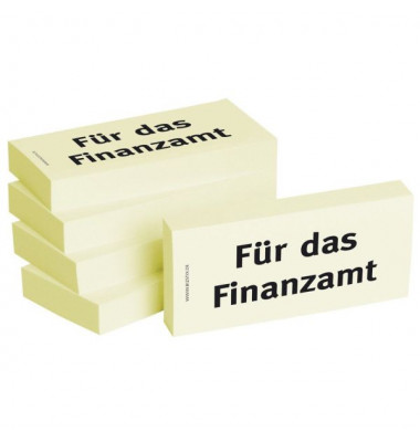 Haftnotizen bedruckt 1301010119, Business Haftnotizen 1301010119, 75x35mm (HxB), gelb, "Für das Finanzamt", rechteckig, "Für das